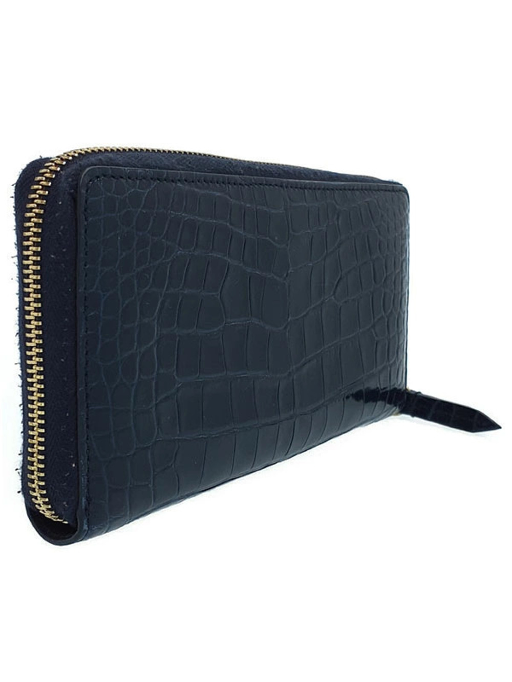 Gucci Round Zipper GG Crocodile Around Double Wallet Zip Long Black